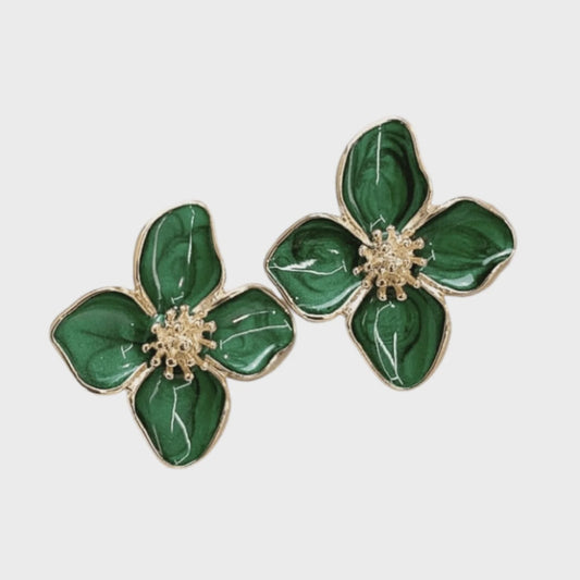 Maggie Handpainted Enamel Flower Studs (Green)