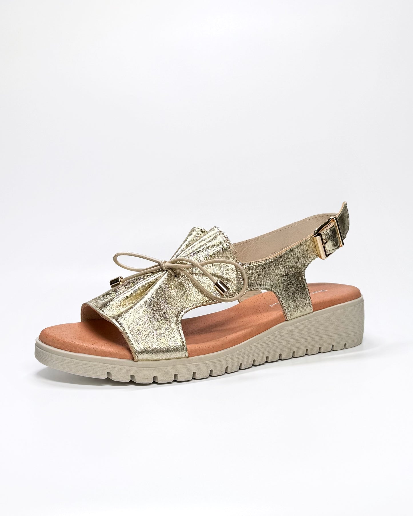 Women's Gold Leather Sandal with Bow | Gretel Lane
