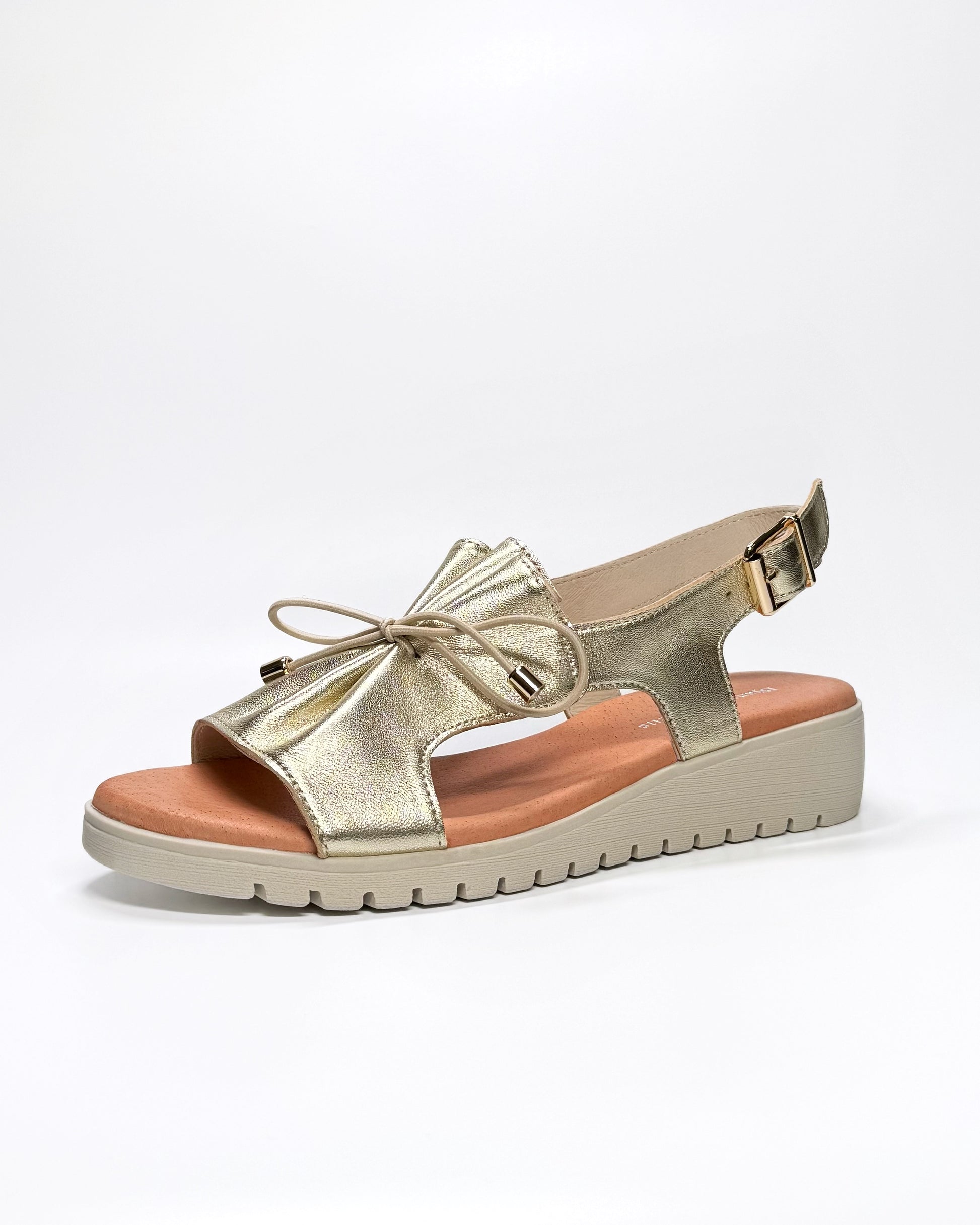 Women's Gold Leather Sandal with Bow | Gretel Lane