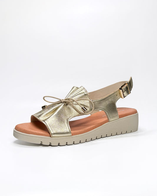 Women's Gold Leather Sandal with Bow | Gretel Lane