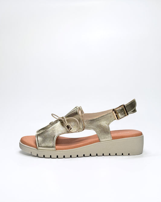 Women's Gold Leather Sandal with Bow | Gretel Lane
