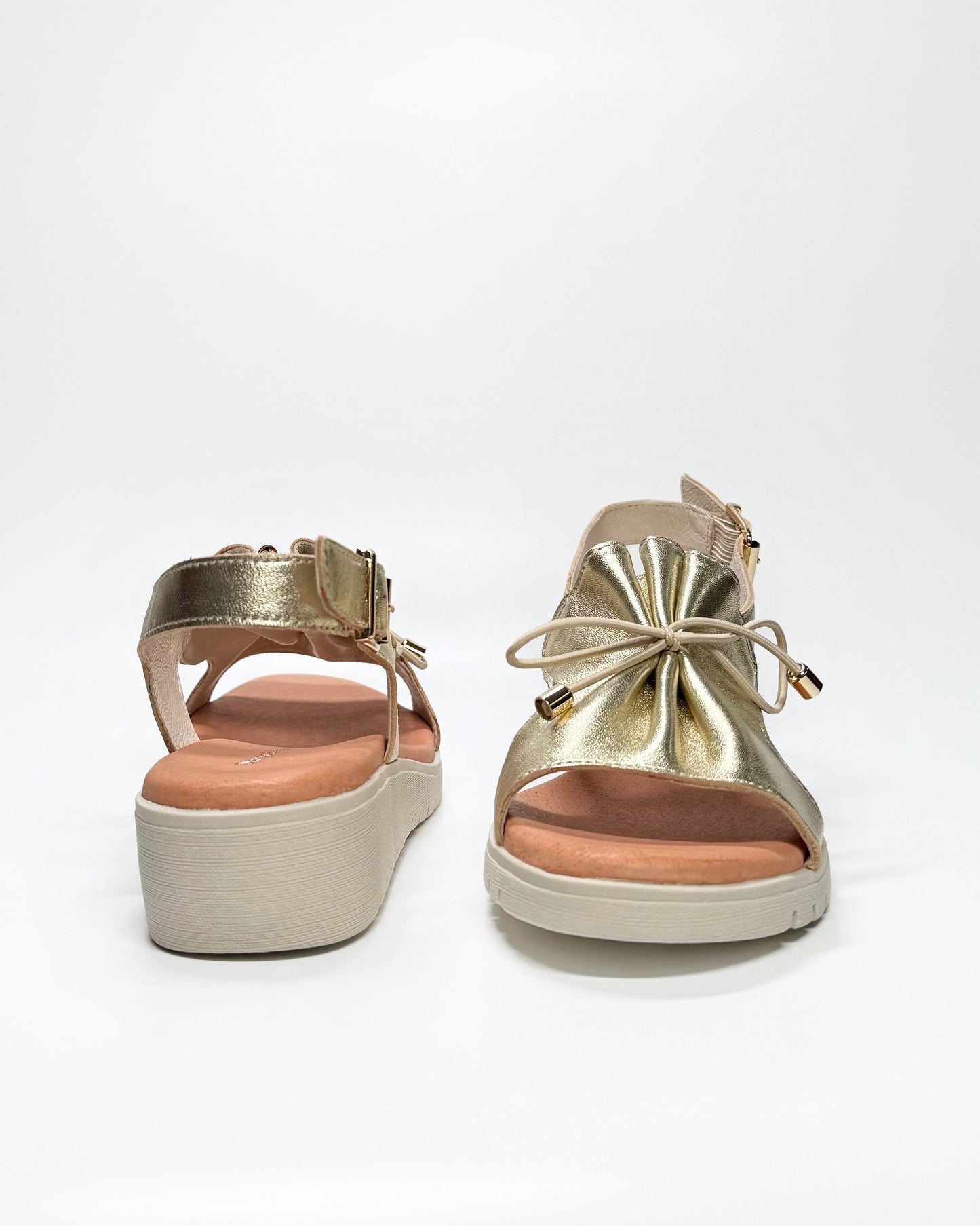 Women's Gold Leather Sandal with Bow | Gretel Lane