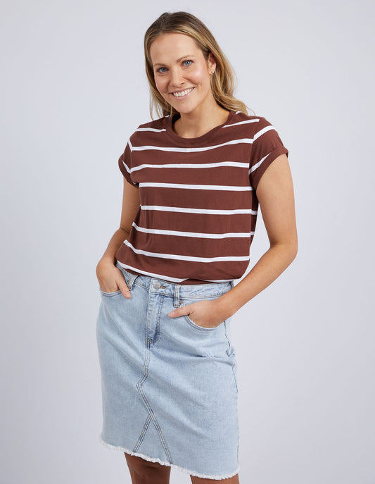 Manly Stripe Tee (Chocolate/White Stripe)