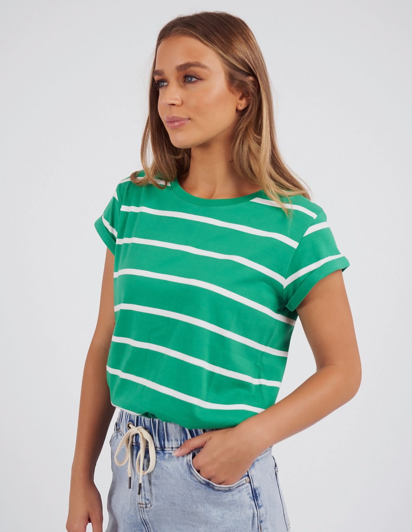 Manly Stripe Tee (Green/White Stripe)