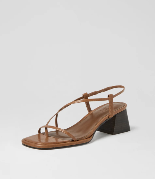 Mollini Marcello Women's Heel Sandal Cognac Vintage | Gretel Lane | Women's Strappy Block Heel