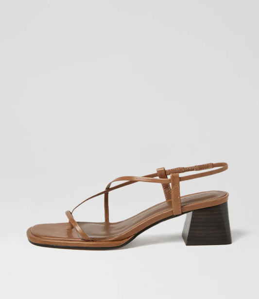 Mollini Marcello Women's Heel Sandal Cognac Vintage | Gretel Lane | Women's Strappy Block Heel