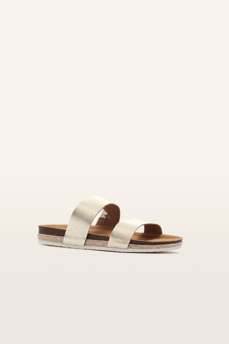 Frankie4 Maria III Podiatrist-Designed Slide White Gold Pebbled Leather | Women's Sandals | Gretel Lane