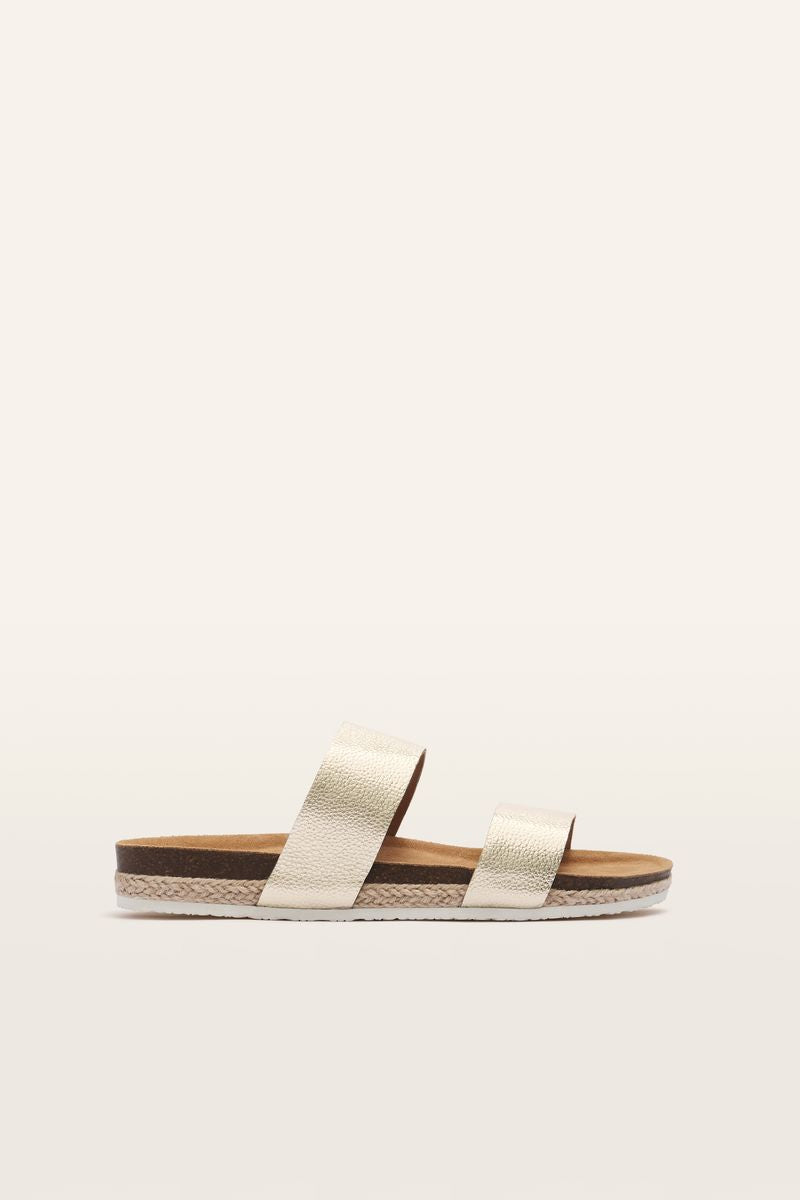 Frankie4 Maria III Podiatrist-Designed Slide White Gold Pebbled Leather | Women's Sandals | Gretel Lane