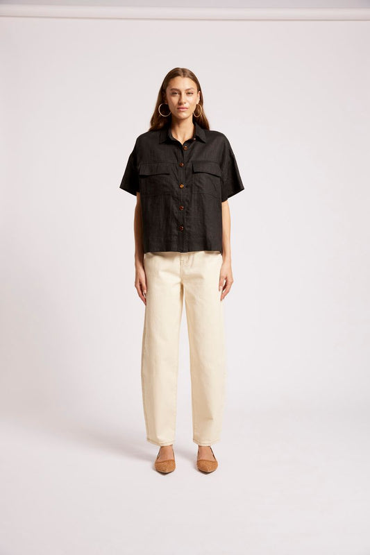 Eb & Ive Maris Linen Short Sleeve Shirt Black | Women's Clothing | Gretel Lane