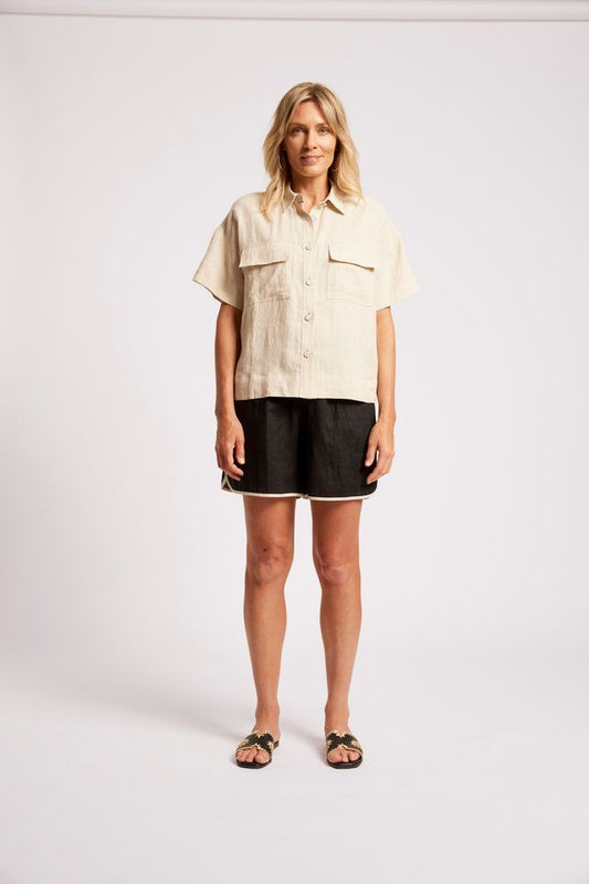 Eb & Ive Maris Linen Short Sleeve Shirt Tusk | Women's Clothing | Gretel Lane