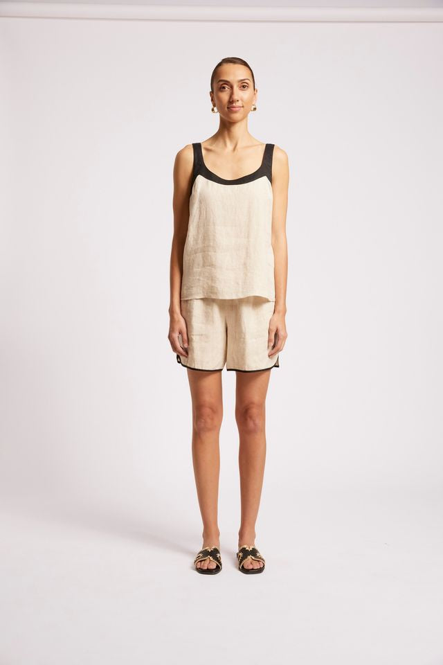 EB & IVE Maris Splice Linen Tank Tusk/Black | Women's Clothing | Gretel Lane
