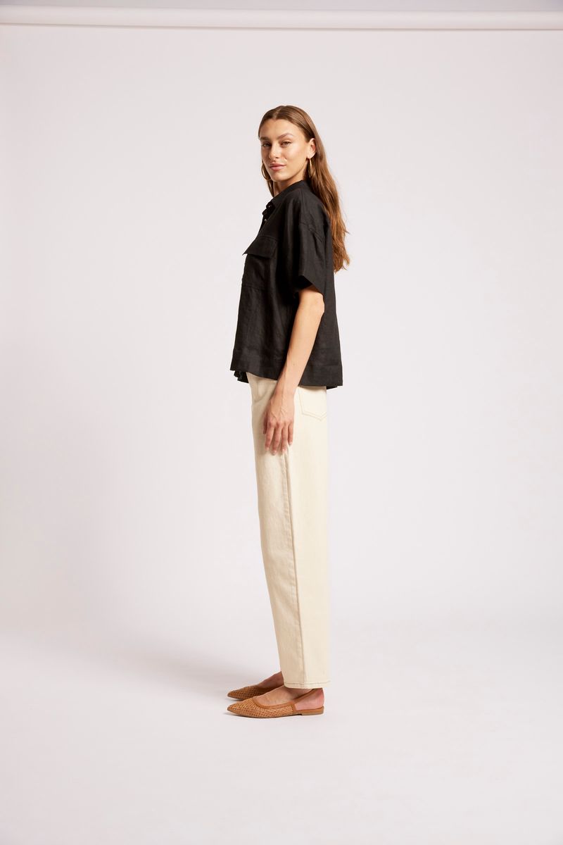 Eb & Ive Maris Linen Short Sleeve Shirt Black | Women's Clothing | Gretel Lane