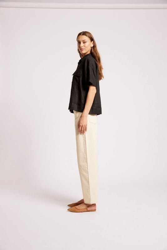 Eb & Ive Maris Linen Short Sleeve Shirt Black | Women's Clothing | Gretel Lane