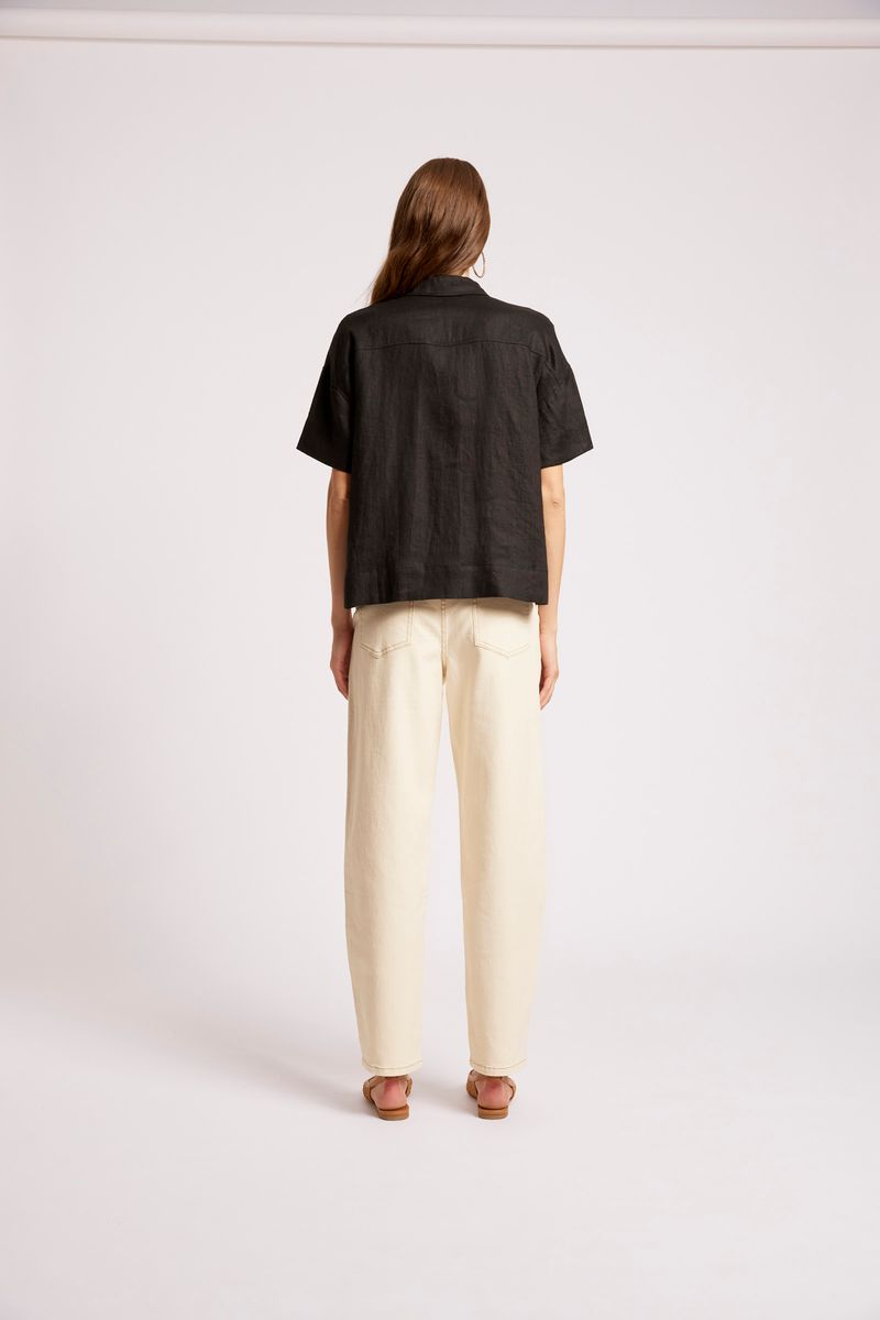 Eb & Ive Maris Linen Short Sleeve Shirt Black | Women's Clothing | Gretel Lane