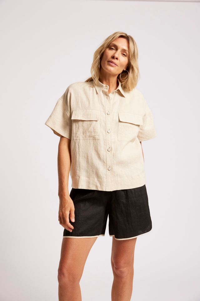 Eb & Ive Maris Linen Short Sleeve Shirt Tusk | Women's Clothing | Gretel Lane