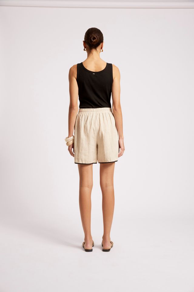 Maris Splice Linen Drawstring Short Tusk/Black