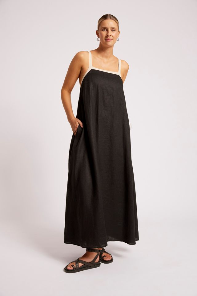 Eb & Ive Maris Splice Linen Tank Maxi Dress Black/Tusk | Women's Clothing | Gretel Lane