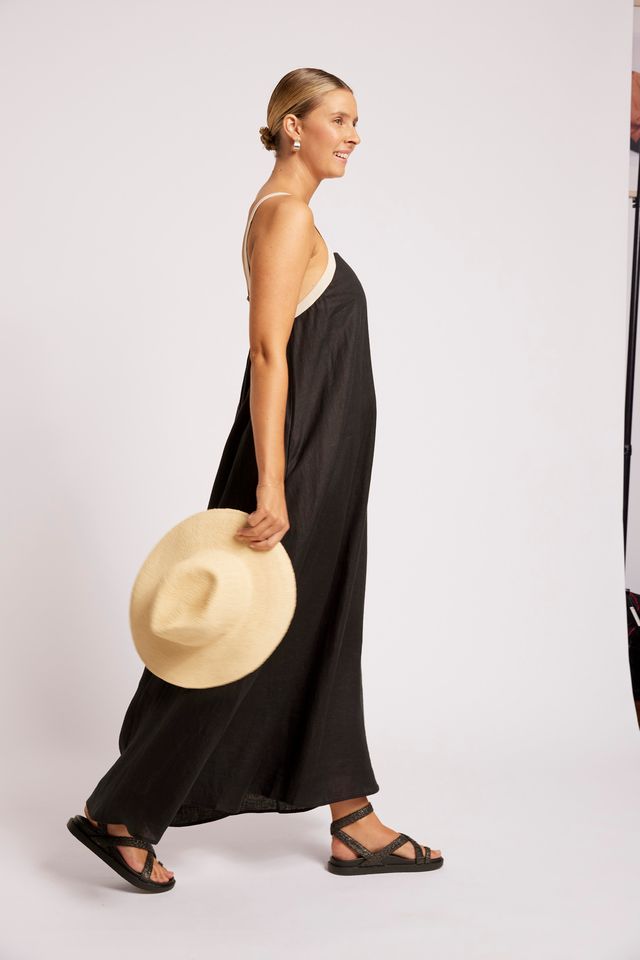 Eb & Ive Maris Splice Linen Tank Maxi Dress Black/Tusk | Women's Clothing | Gretel Lane