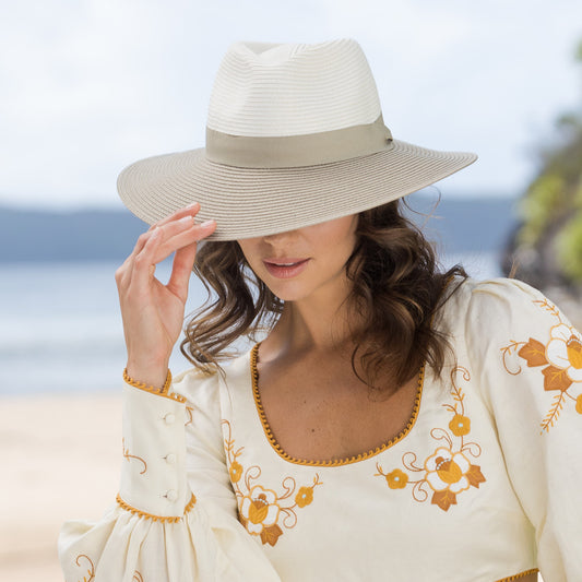 Maui Wide Brim Fedora (Mix Ivory/Khaki) - TM573