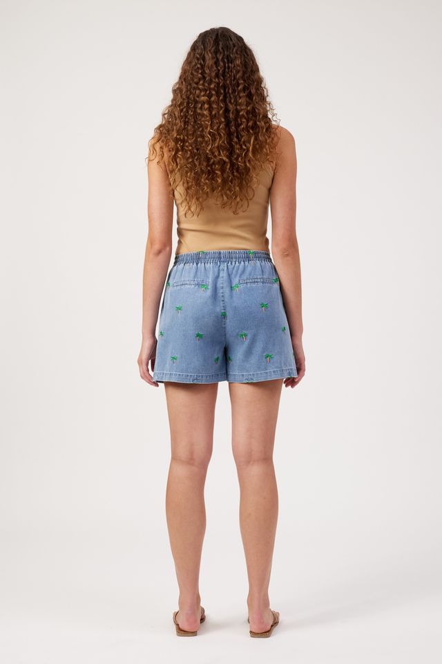 HAVEN Mauritius Palm Embroidered Denim Short Blue | Women's Clothing | Gretel Lane