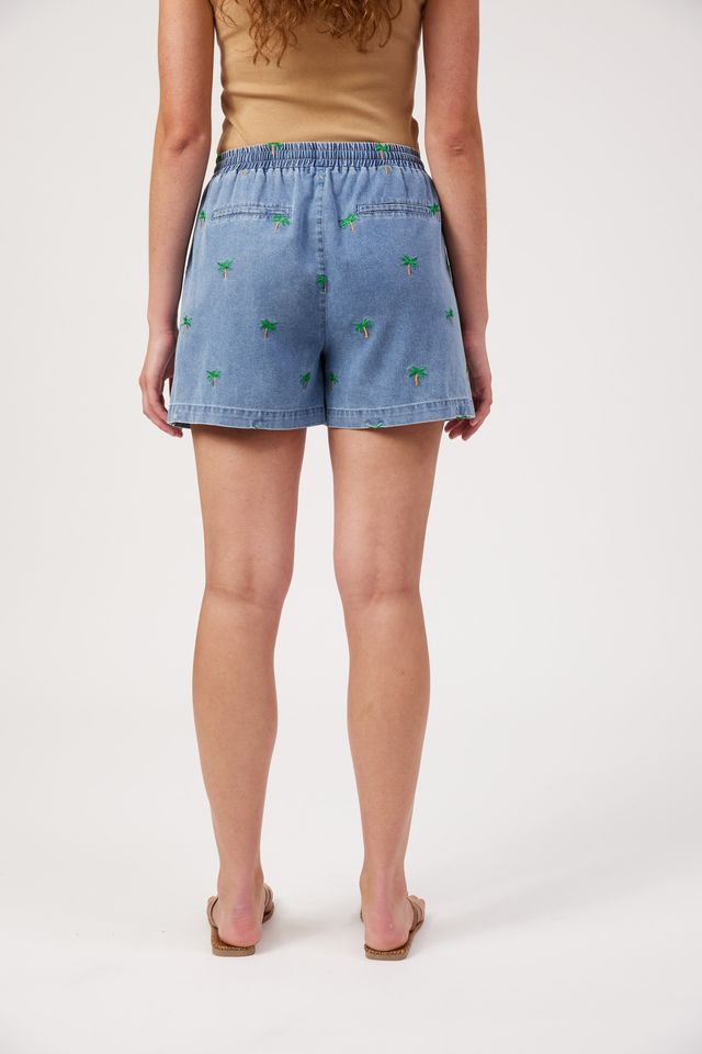 HAVEN Mauritius Palm Embroidered Denim Short Blue | Women's Clothing | Gretel Lane