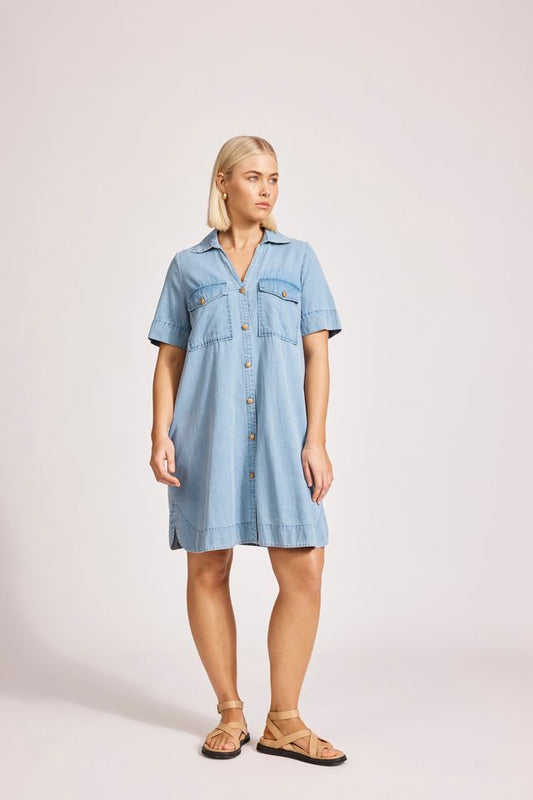 Melenia Denim Shirt Dress (Denim)
