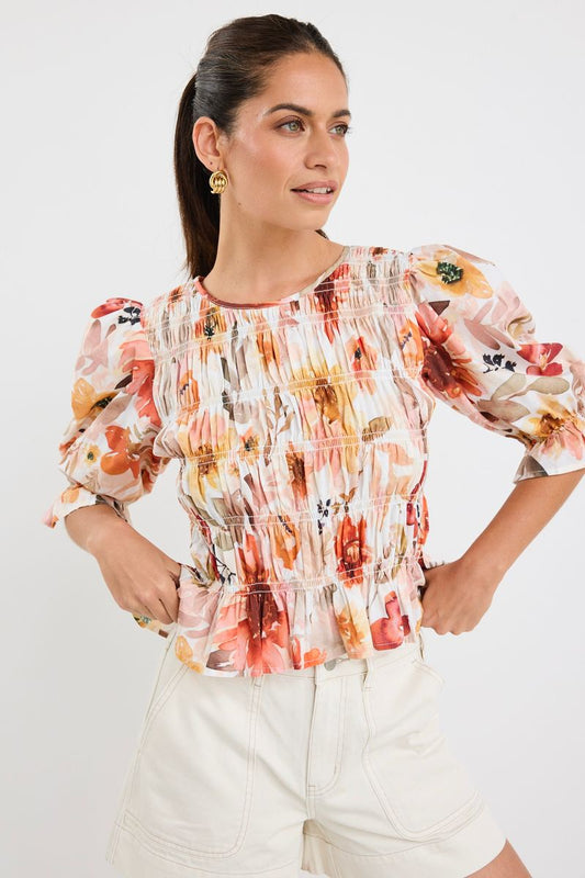 Melodic Shirred Body SS Top (Sunrise Meadow)