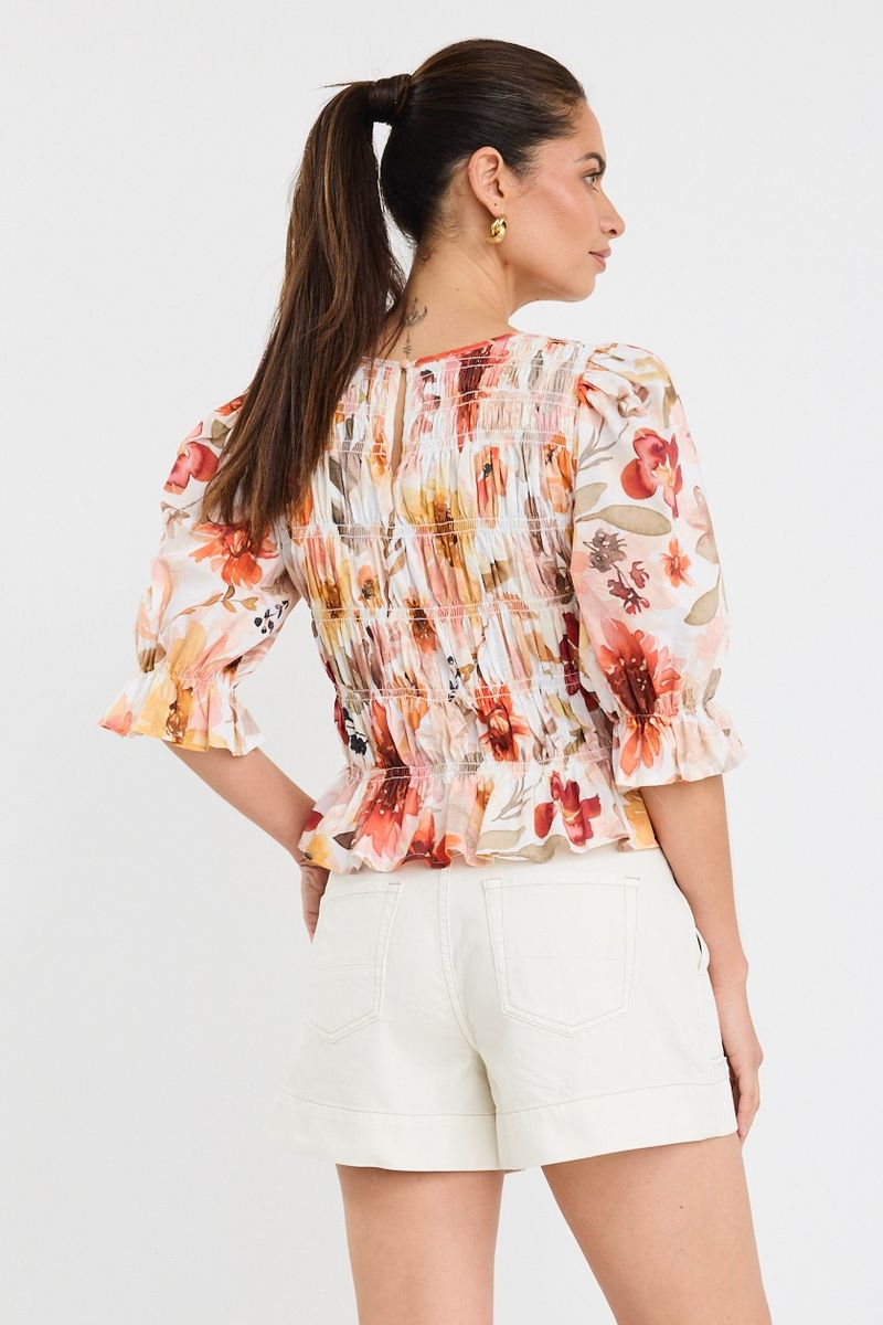 Melodic Shirred Body SS Top (Sunrise Meadow)