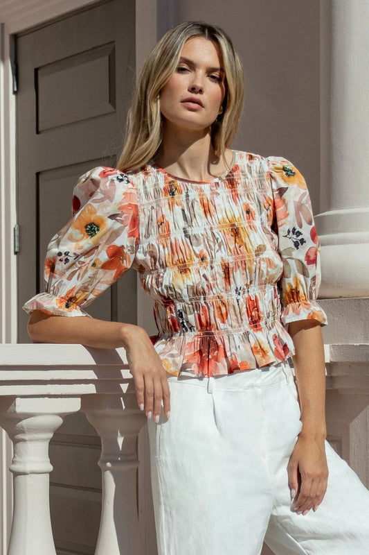 Melodic Shirred Body SS Top (Sunrise Meadow)