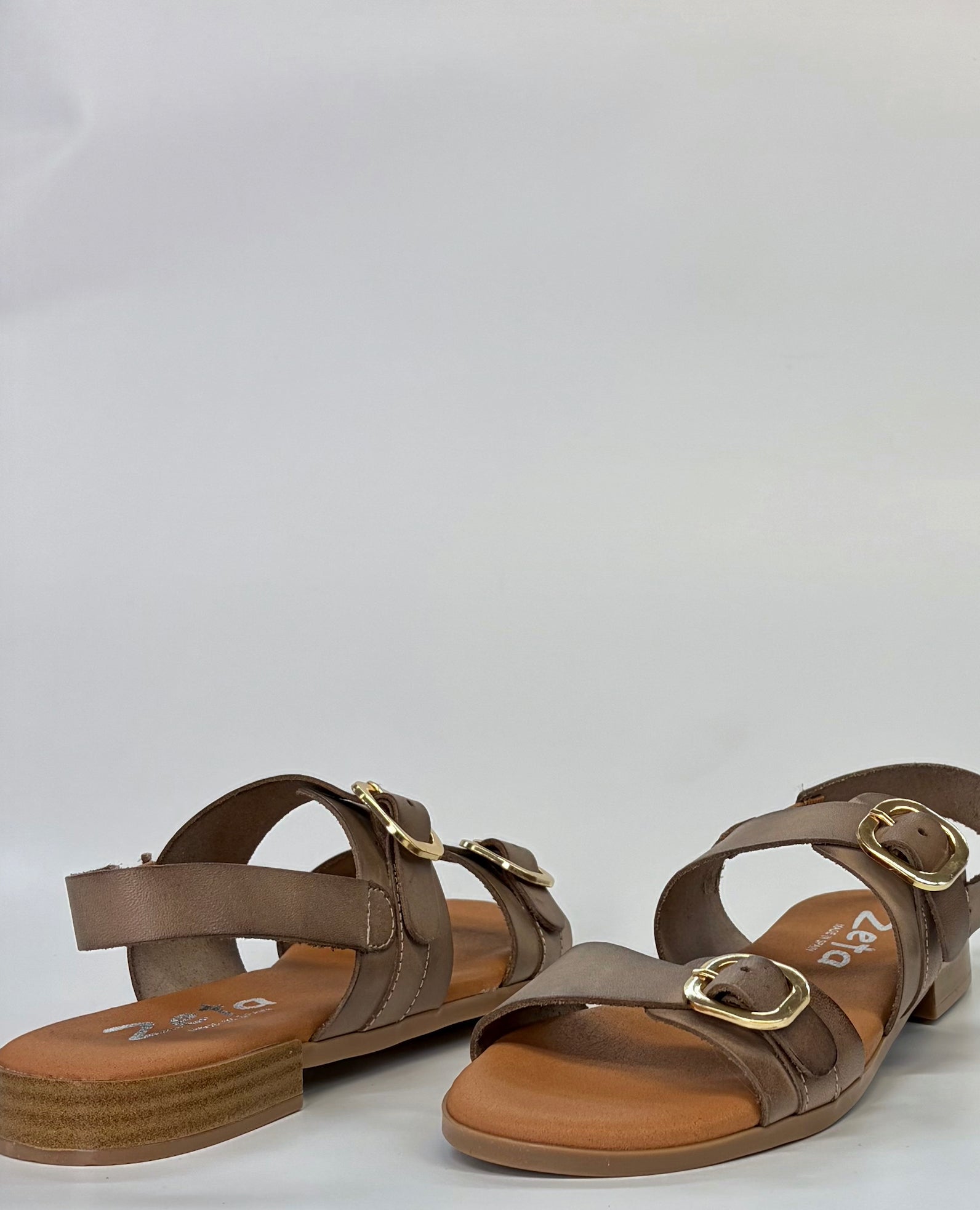 Merida Women's  Flat Twin Buckle Sandal Taupe | Gretel Lane | Women's Flat heel