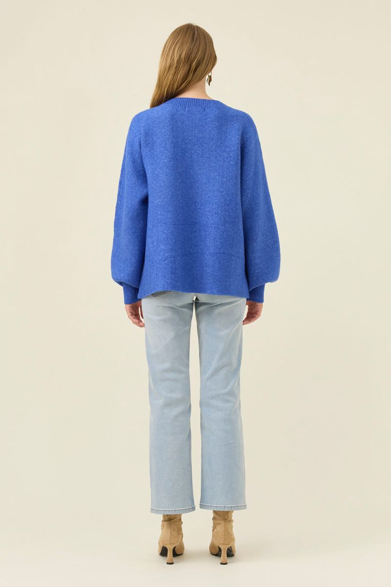 Isle of Mine Women's Miru Stitch Flower Blue Knit Jumper | Gretel Lane