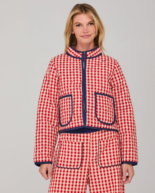 Boom Shankar Women's Red Seersucker Quilted Mizuki Jacket | Gretel Lane