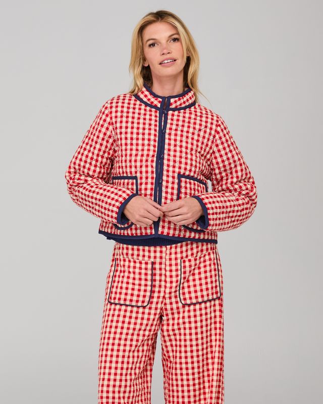 Boom Shankar Women's Red Seersucker Quilted Mizuki Jacket | Gretel Lane