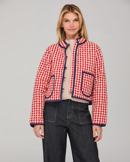 Boom Shankar Women's Red Seersucker Quilted Mizuki Jacket | Gretel Lane