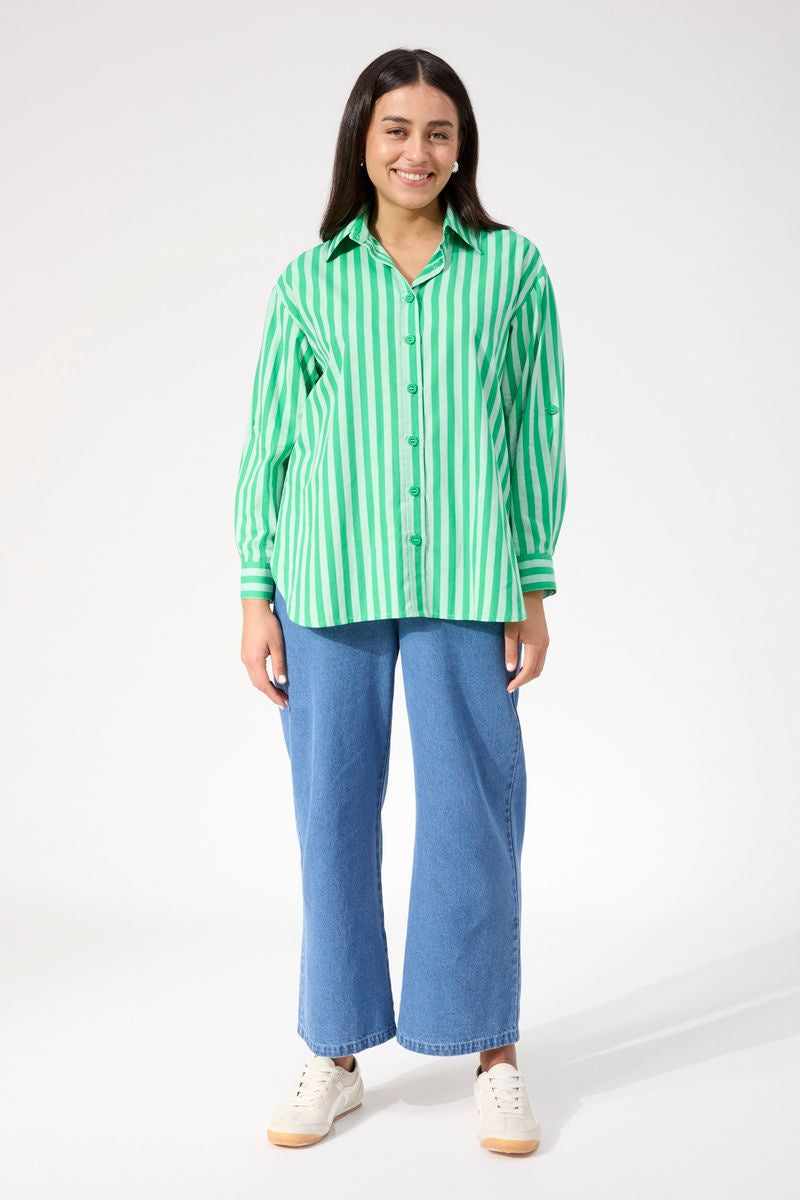 Haven Women's Green Stripe Button Through Monterosa Shirt | Gretel Lane