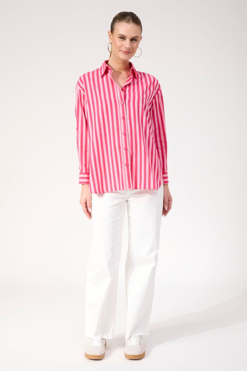 Haven Women's Pink Stripe Monterosa Button Through Shirt | Gretel Lane