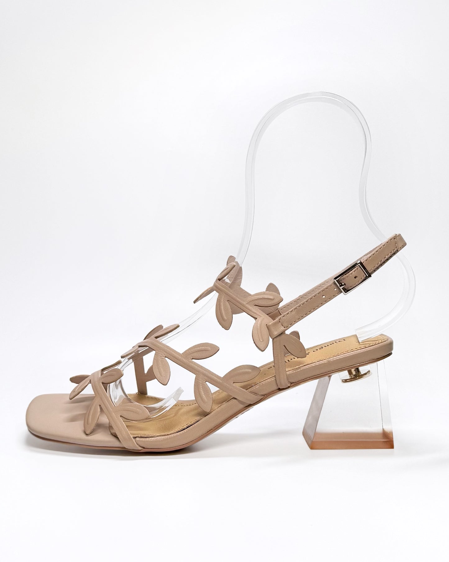 Women's beige strappy sandal with transparent heel | Gretel Lane