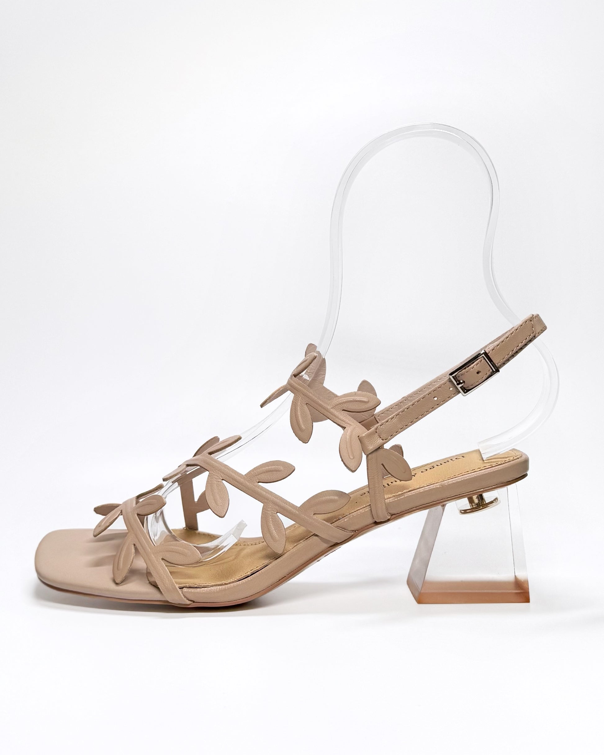 Women's beige strappy sandal with transparent heel | Gretel Lane