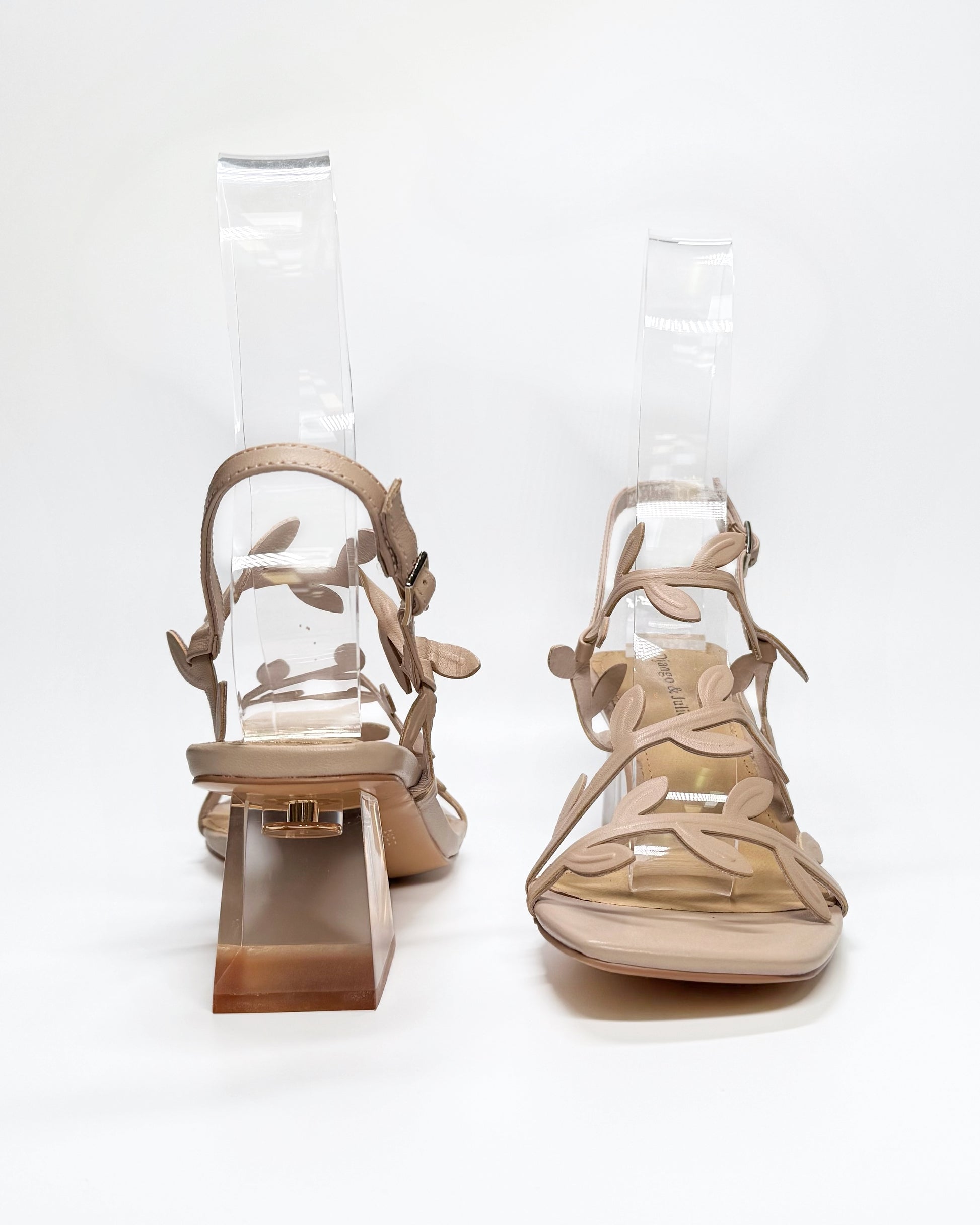 Women's beige strappy sandal with transparent heel | Gretel Lane