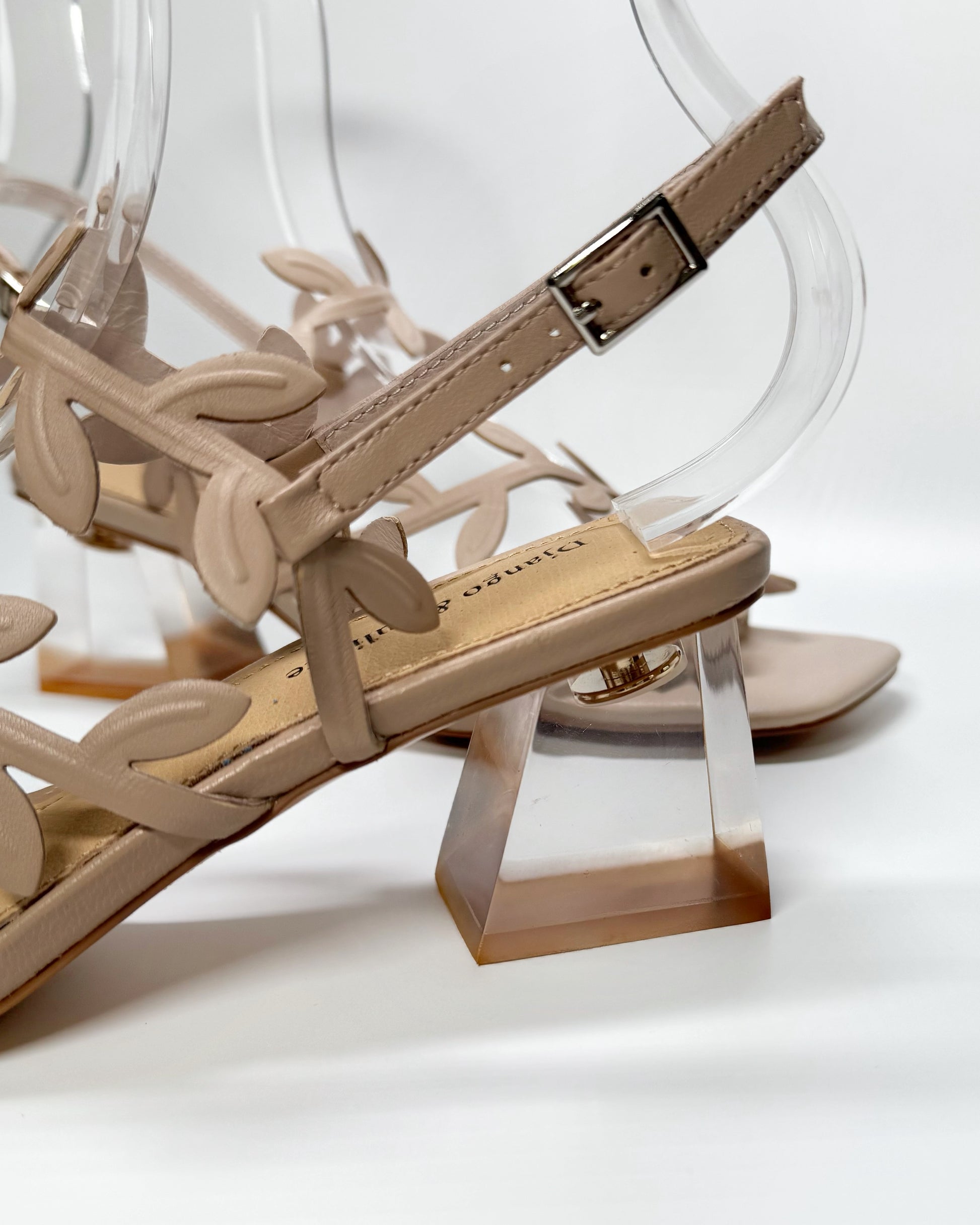 Women's beige strappy sandal with transparent heel | Gretel Lane