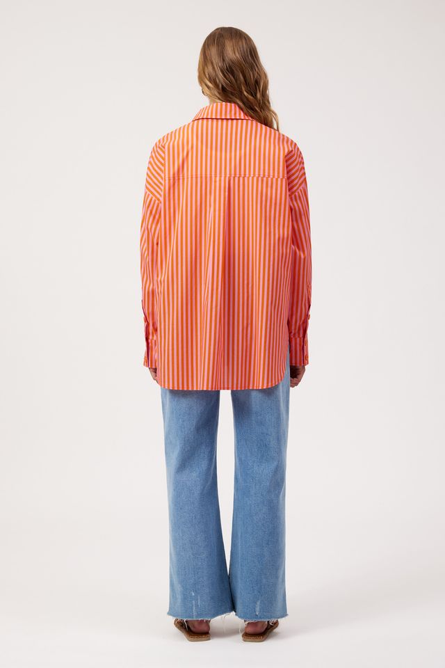 HAVEN Mykonos Embroidered Button Through Stripe Cotton Shirt Pink | Women's Clothing | Gretel Lane