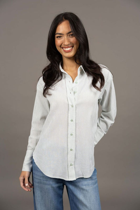 Humidity Women's Green Stripe Nala Button Through Shirt | Gretel Lane