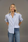 Humidity Women's Blue and White Stripe Button Through Nala Shirt | Gretel Lane