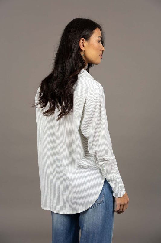 Humidity Women's Green Stripe Nala Button Through Shirt | Gretel Lane