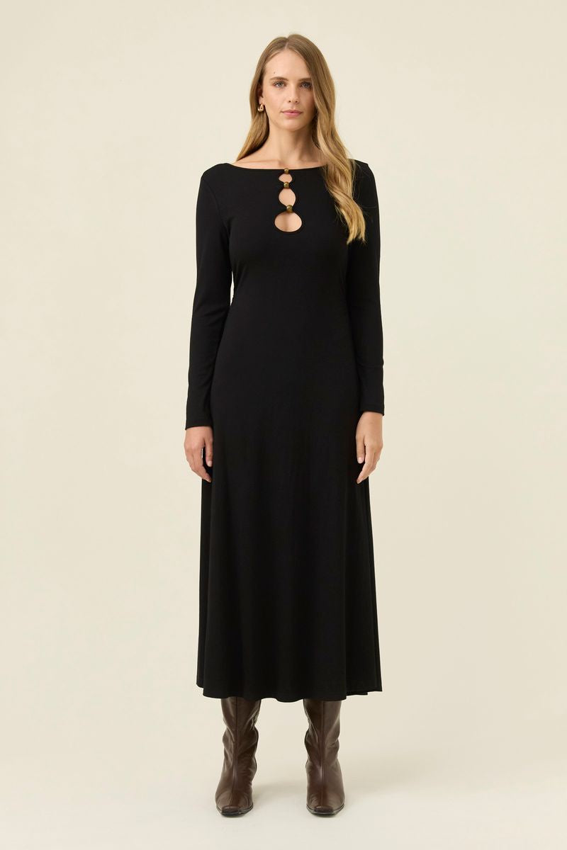 Isle of Mine Women's Black Naria Bead Long Sleeve Midi Dress | Gretel Lane