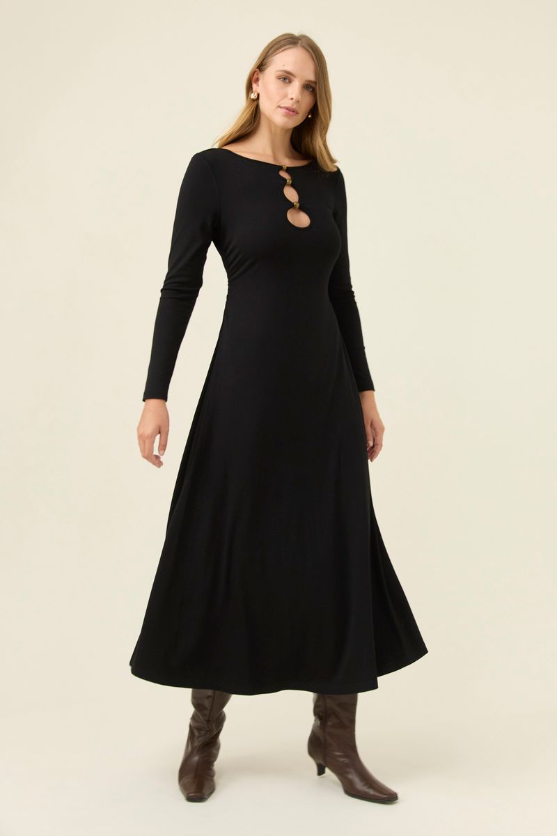 Isle of Mine Women's Black Naria Bead Long Sleeve Midi Dress | Gretel Lane