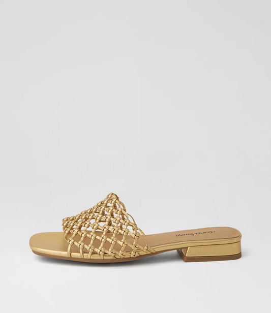 Diana Ferrari Nassa Woven Leather Slide Gold | Women's Footwear | Gretel Lane