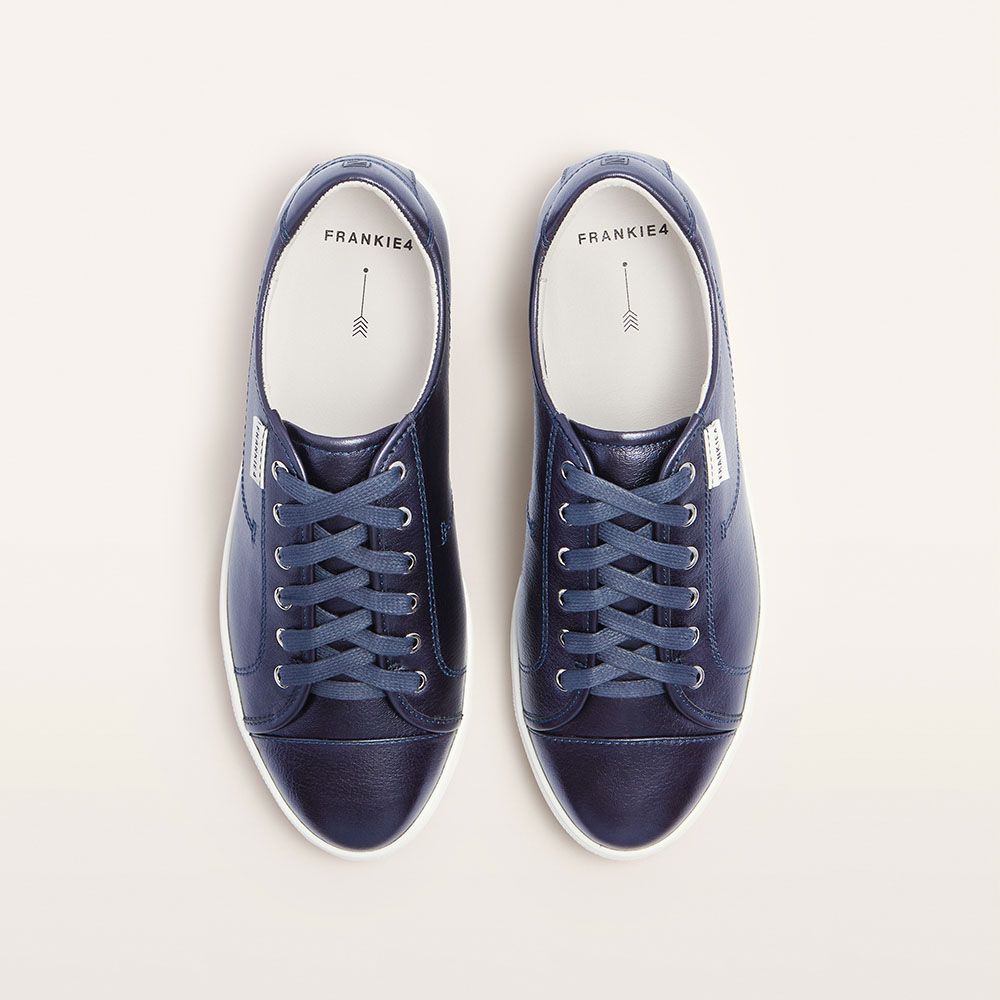 Navy Metallic Women's Leather Sneaker | Gretel Lane
