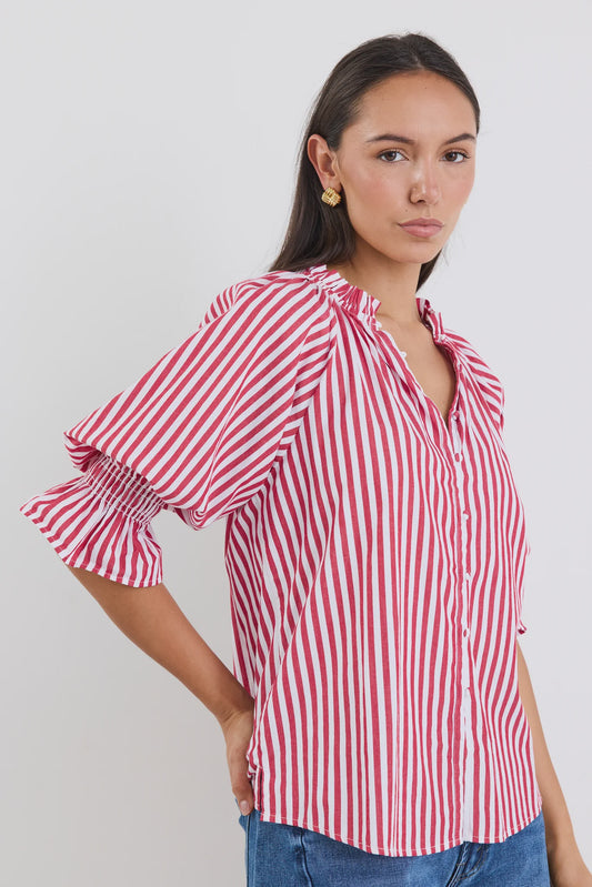 Noetic Short Sleeve Blouse (Red Stripe)