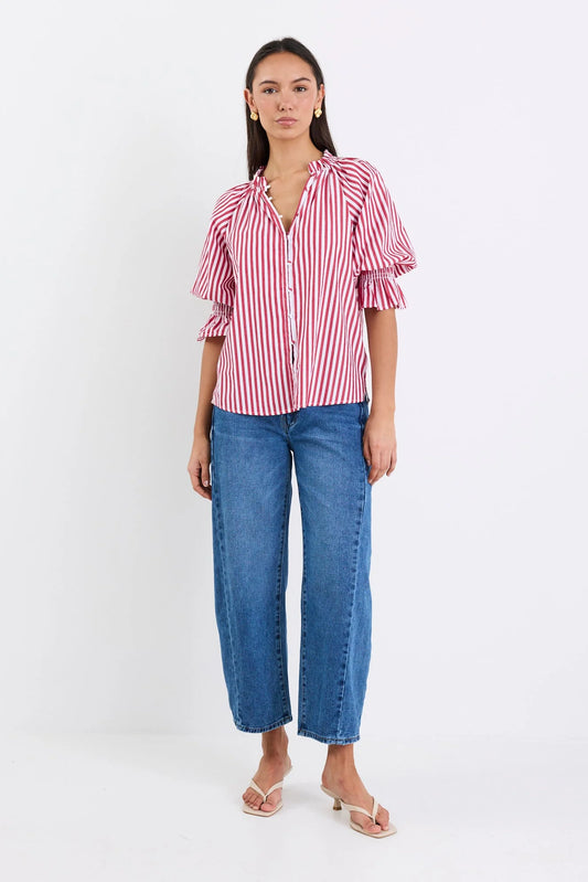 Noetic Short Sleeve Blouse (Red Stripe)